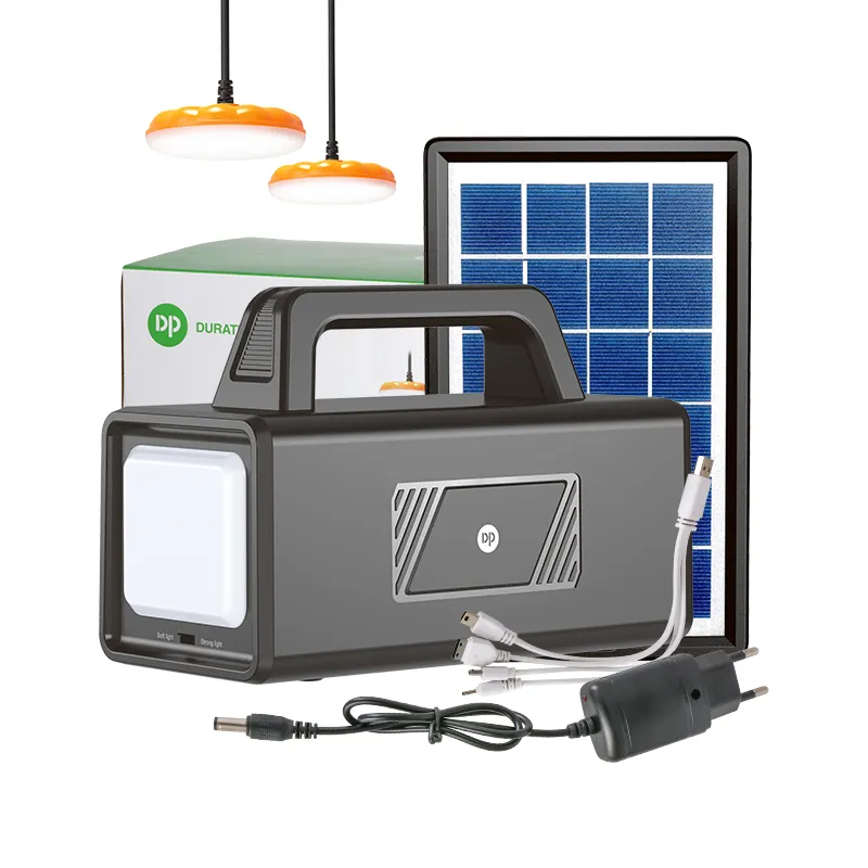 DP Kit lampu surya luar ruangan, Kit pencahayaan darurat pengisian daya seluler stasiun generator surya portabel dengan 2 lampu Led