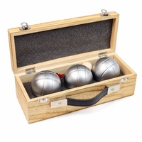Ensemble de boules de pétanque épaisses de 7 mm, jeu de 3 boules argentées mates dans une boîte en bois avec un joker, jeu de jardin en plein air