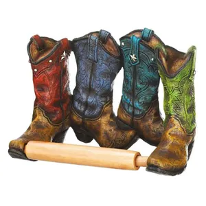Country Western cowboy boots resin statue Kitchen bathroom toilet paper holder custom wall reel holder decoration
