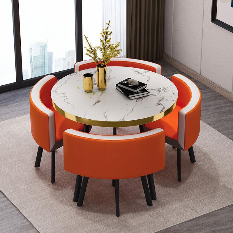 Orange blanc 1 table 4 chaises pieds noirs