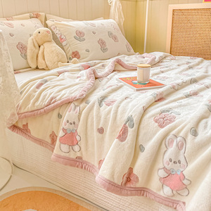 Chăn mềm mại, họa tiết dễ thương, sang trọng, chất liệu flannel thoáng khí, in họa tiết xoay, ấm áp, viền trang trí. - Product Image 3