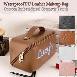 Personalized Travel Makeup Bag, Customized Large Capacity Cosmetic Bag, PU Leather Toiletry Bag for Women, Bridesmaid <b>Gifts</b> - Product Image 3