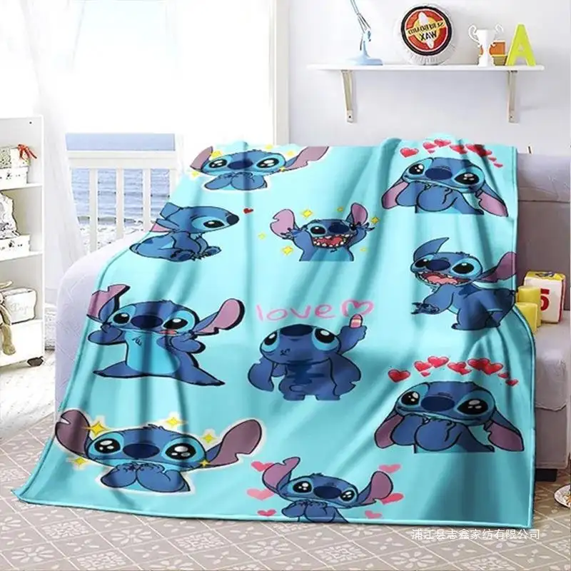 Selimut kartun Stitch hitam mewah anak-anak selimut flanel Plushie Super lembut untuk ruang tamu kamar tidur seprai penutup Sofa piknik