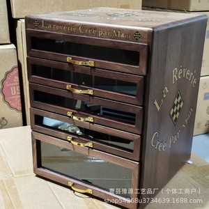 La Reverie Cree Par M&m Boîte à bijoux en bois à 6 tiroirs avec façade en verre, meuble de rangement de style vintage, finition noyer noir - Product Image 1