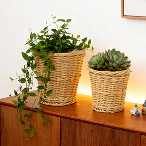Panier à plantes tissé floral beige neuf Tianhe Guangnian, fait main, souple, pour succulentes, pot de fleurs <span class=keywords><strong>d</strong></span>'<span class=keywords><strong>intérieur</strong></span> et <span class=keywords><strong>d</strong></span>'extérieur, vente en gros - Product Image 1