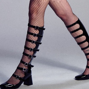 Summer Belt Buckles Women Knee High <b>Boots</b> Chunky Heels Patent Long Booties Sexy Square Toe Back Zipper Sandals Shoes - Product Image 1