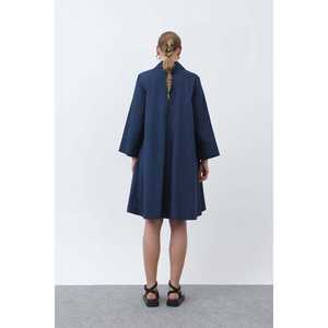 Vestido Mini de Popelina para Mujer, Corte en A, Cintura Natural, Cuello Camisero, Lavable, Informal para Uso Diario, Tejido de Popelina - Product Image 1