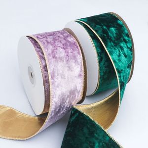 Ruban en velours, <span class=keywords><strong>fil</strong></span> <span class=keywords><strong>de</strong></span> <span class=keywords><strong>fer</strong></span>, garniture dorée, guirlande <span class=keywords><strong>de</strong></span> Noël, nœud décoratif, base dorée, ruban double face pour cadeaux <span class=keywords><strong>de</strong></span> fête, moderne - Product Image 2