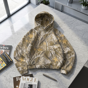 Herren Camouflage Hoodie Übergroßer Stern-Print Pullover Sweatshirt mit Tasche Streetwear Herbst - Product Image 3