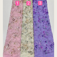 Tulle brodé de petites fleurs et de sequins style forêt, 3 couleurs, pour Qipao, Hanfu, robe de soirée