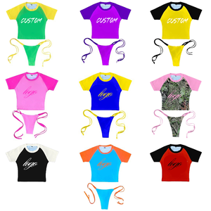 Maillot de bain bikini personnalisé 2025 OEM à taille haute avec cordon de serrage, sexy, imperméable, écologique, imprimé, en Spandex/Nylon 2 - Product Image 1
