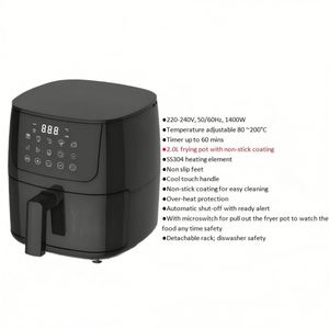 Nouvelle Conception 2026 Friteuse à Air Numérique 2.0L 1400W Chauffage Rapide 80-200°C Minuteur Antiadhésive Poignée Froide au Toucher Usage Domestique et Hôtelier Ningbo - Product Image 2