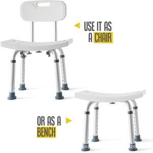 Chaise de douche avec dossier réglable en hauteur, installation sans outil par ventouses, équipement de sécurité pour salle de bain à domicile - Product Image 2