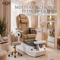 Fauteuil de pédicure électrique européen en cuir personnalisé, système de jets sans tuyau, drainage automatique, lampe LED 7 couleurs pour salon de manucure et spa