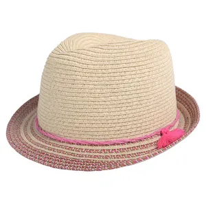 Wholesale Summer UV Protect Panama Trilby Hat Travel Paper Girls Childrens Straw Hat For Kids