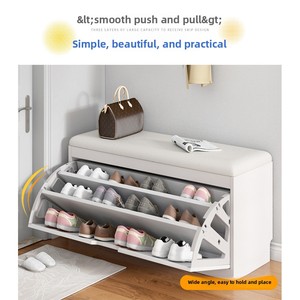 <span class=keywords><strong>Banc</strong></span> à chaussures moderne 2-en-1 en bois de petite taille, rangement, armoire à chaussures à rabat, tabouret rembourré, étagère à chaussures, porte-entrée, portable, peu encombrant - Product Image 3