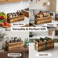 Étagère de rangement vintage multifonctionnelle en bois d'acacia, non pliable, pour salon - Grande, 4 compartiments, organiseur de bols et d'ustensiles