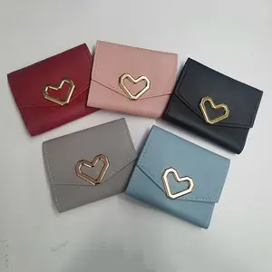 Vegan leather designer beautiful ladies small triple folding leather wallet purse card soft wallet for women