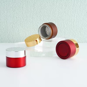 Pot en verre bleu vide pour crème cosmétique pour les yeux et le visage avec couvercle doré (option rouge) - Product Image 5