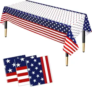 Mantel de plástico con bandera americana, mantel de 54x72 pulgadas con estrellas y rayas, cubierta de Mesa del 4 de julio para el Día de los trabajadores de la independencia