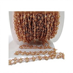 Cadena de rosario con cuentas de circonita cúbica facetada de 3 mm, color champán, con envoltura de alambre, cadena de piedras semipreciosas. - Product Image 1