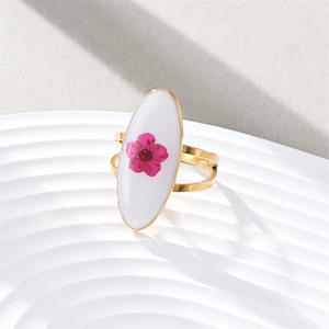 Anillo de acero inoxidable con goteo de aceite personalizado, flor ovalada, luz Simple, anillo de flores secas inmortales de lujo para mujer, venta al por mayor - Product Image 3