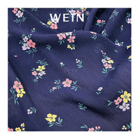 WI-B05 personnalisé léger froissé mousseline de soie tissus bleu foncé imprimé floral tissu pour robes