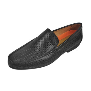 Mocassins en cuir véritable noir à bout rond, respirants, pour hommes, chaussures d'été - Product Image 5
