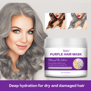 Masque capillaire réparateur à la kératine crème blonde platine personnalisée, à base de plantes biologiques, pour cheveux abîmés, correcteur de couleur violet anti-cuivré - Product Image 3