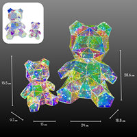 Ours en peluche lumineux LED RGB prismatique irisé, écoresponsable, fait main, en PET holographique, pour intérieur, intensité réglable, alimenté par USB