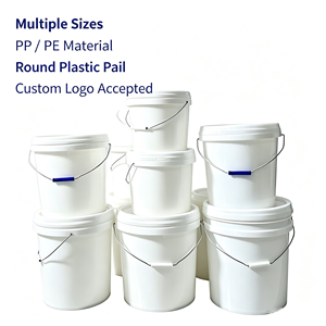 Seau rond en plastique blanc multi-tailles avec poignée, conteneur en plastique robuste pour l'emballage d'huile et d'engrais - Product Image 1