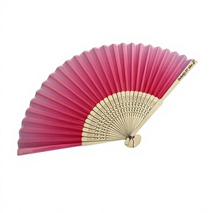 Handmade Wood Handicraft Folding <b>Fan</b> Painted Modern <b>Pink</b> Natural Shape Art Collectible Decor Gift Customizable - Product Image 1