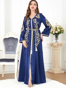 Vestido Largo Maxi de Manga Larga con Cuello en V para <span class=keywords><strong>Mujer</strong></span> Musulmana de Oriente Medio, Estilo Árabe, Tendencia Nueva al por Mayor, Ropa Africana Europea y Americana - Product Image 4