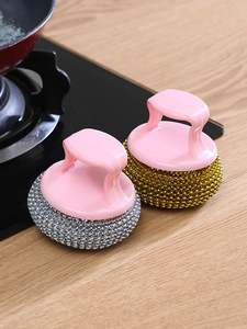 No dañe la herramienta de lavado de platos para el hogar Bola de limpieza de ollas de alambre de acero con mango para lavar platos y fregar ollas eficientemente - Product Image 2