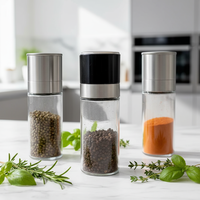 Moulin à épices en verre manuel réglable, broyeur fin et grossier en acier inoxydable, distributeur d'assaisonnements en verre transparent pour la cuisine