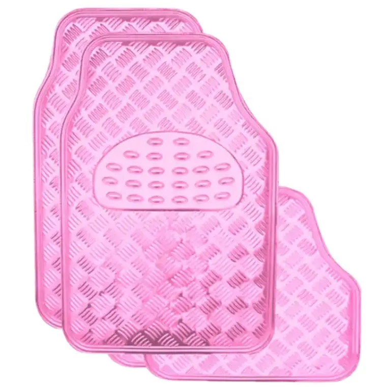 Tapis de voiture universel en aluminium rose 4 pièces adapté aux voitures, SUV, camions et camionnettes Film d'aluminium PVC Tapis de voiture