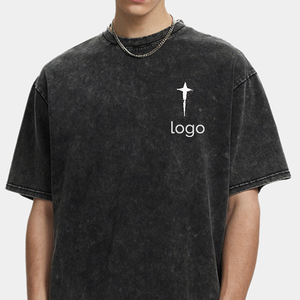 Manufacturers Faded Graphic Vintage Washed 100% Cotton Silk Screen Printed Black Wash T-shirt for Men Regular Fit Casual - Product Image 1