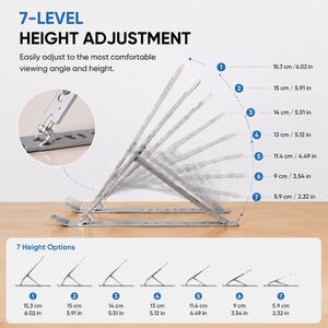 Nouveau support d'ordinateur portable ergonomique pliable en métal à 7 niveaux réglables, support de bureau pour ordinateur portable jusqu'à 17,3 pouces - Product Image 3