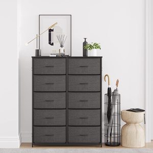 dark grey fabric 10 drawer storage tower wardrobe dresser chest bedroom furniture