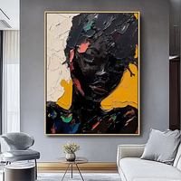 Peinture acrylique sur toile noire, portrait abstrait, technique impasto, peinte à la main, avec palette et couteau, art mural moderne pour décoration intérieure