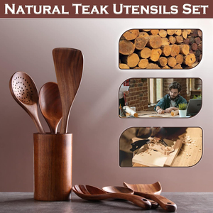 Juego de Utensilios de Cocina Ecológicos de Madera, 5 Piezas, Cucharas, Espátula con Soporte y Reposacucharas - Product Image 4