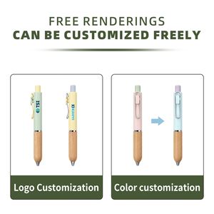 Stylo bille en plastique 0,5 mm, écriture fine, logo personnalisé, mini format plume, style sportif mignon, couleur bois Morandi, blocage de couleur - Product Image 4