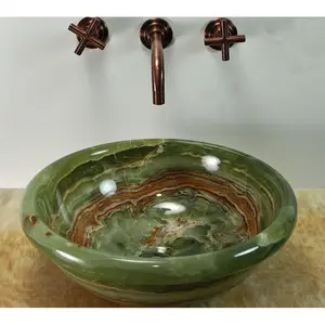 Basin Onyx Wash Bulat Batu Marmer Desain Populer Standar Terbaik Hijau Modern Oval Countertop Sink Villa Oval Basin Hitam