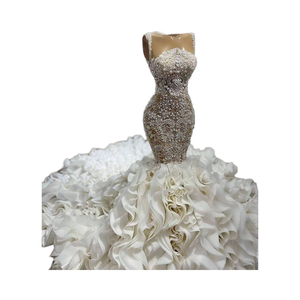 Hiện đại Slim-fit bóng Gown Wedding Dress với sexy backless thiết kế đuôi cá tàu ren trang trí phong cách mới hiện đại Wedding Dress - Product Image 4