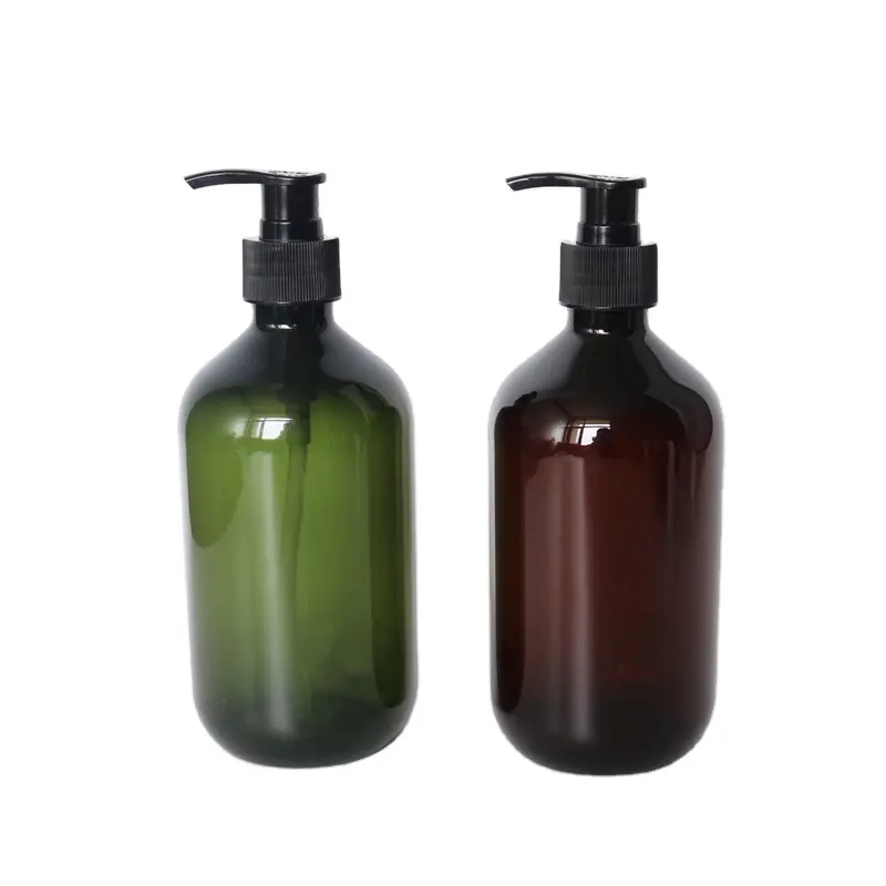 300ml 500ml amber plastic shampoo bottle with plastic pump green bottles for lotion, liquid soap, Hair conditioner, Cosmetics