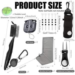 Kit d'accessoires de golf personnalisés : Tees de golf, Serviette de golf, Sac de rangement pour balles de golf, Brosse de nettoyage, Marqueur de balle de golf, Outil de réparation de divots, Compteur de score de golf - Product Image 2