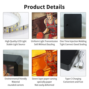 โคมไฟตั้งโต๊ะ LED ลายการ์ตูน <span class=keywords><strong>Slam</strong></span> <span class=keywords><strong>Dunk</strong></span> พร้อมฉายเงาหลากสี งานแกะสลักกระดาษทำมือ สำหรับตกแต่งห้องเด็ก - Product Image 5