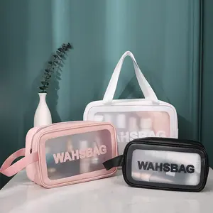 Wholesale Simple Pu Transparent Makeup Wash Bag Large Capacity Pvc Bath Bag Translucent Frosted Portable Storage Bag