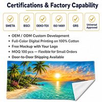 Serviette de plage Paradise Island en coton 100% avec impression numérique personnalisée, OEM ODM, logo personnalisé, serviette de plage de haute qualité
