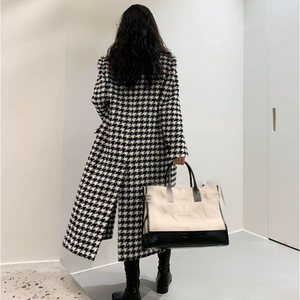Qualité 2025 hiver S-2XL pardessus femmes blanc et noir long pied de poule manteau veste - Product Image 3